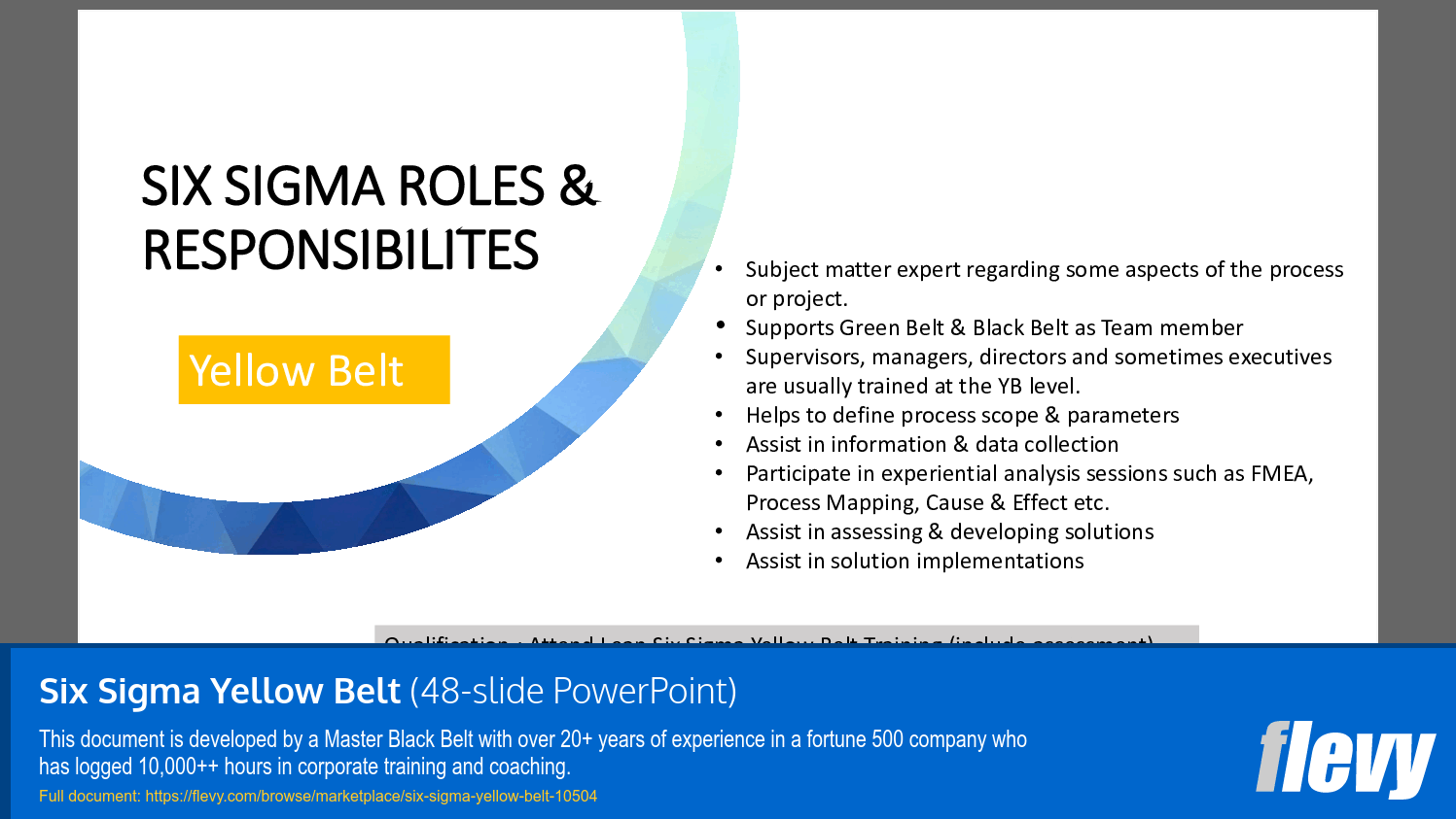 Six Sigma Yellow Belt (48-slide PPT PowerPoint presentation slide deck (PPTX)) Preview Image