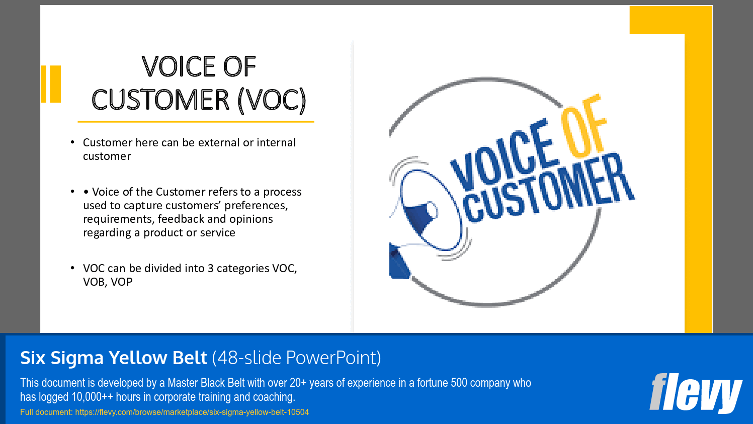 Six Sigma Yellow Belt (48-slide PPT PowerPoint presentation slide deck (PPTX)) Preview Image