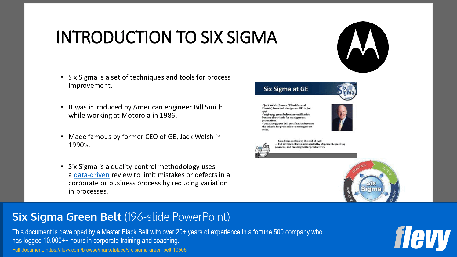 Six Sigma Green Belt (196-slide PPT PowerPoint presentation slide deck (PPTX)) Preview Image