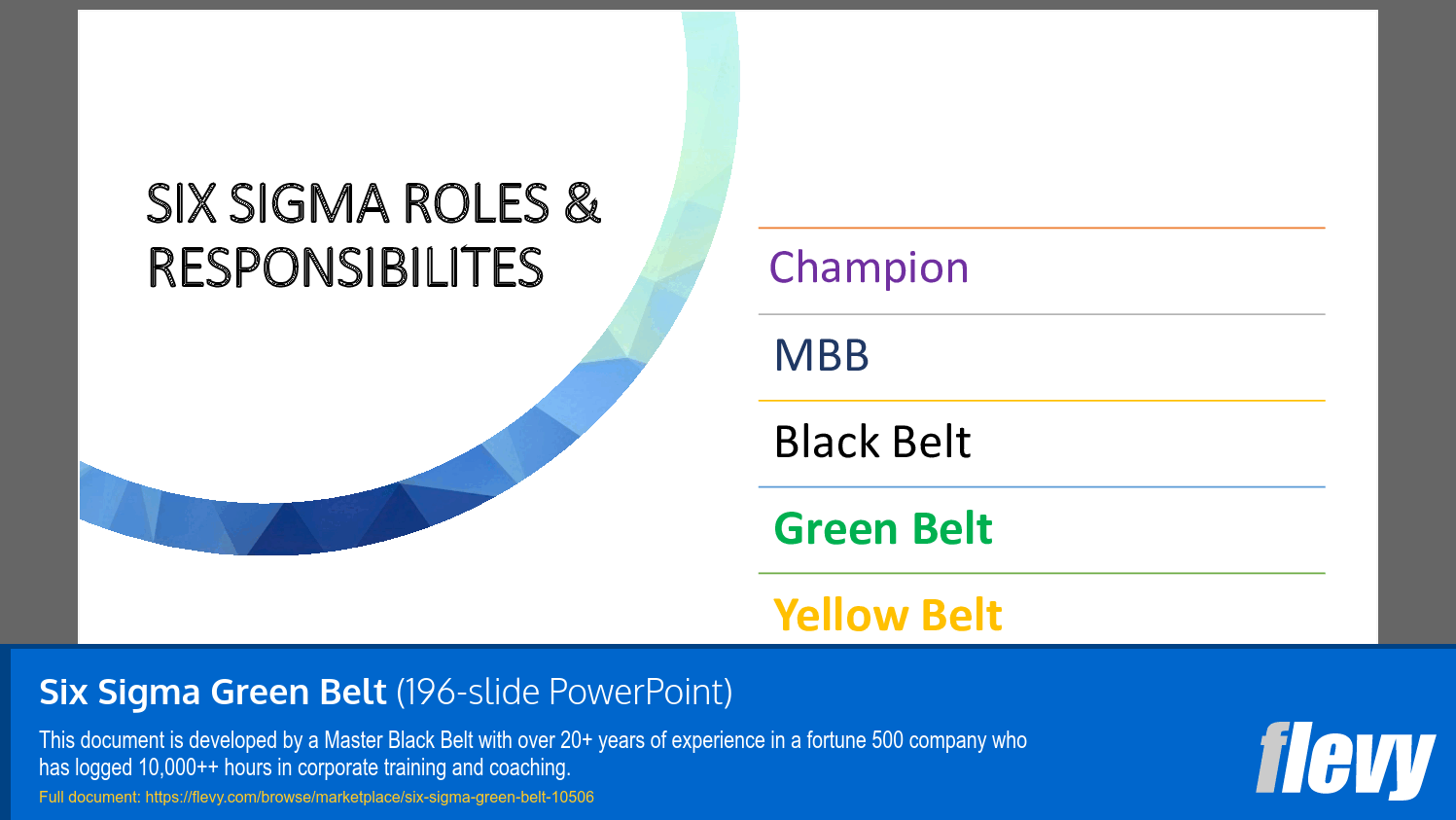 Six Sigma Green Belt (196-slide PPT PowerPoint presentation slide deck (PPTX)) Preview Image
