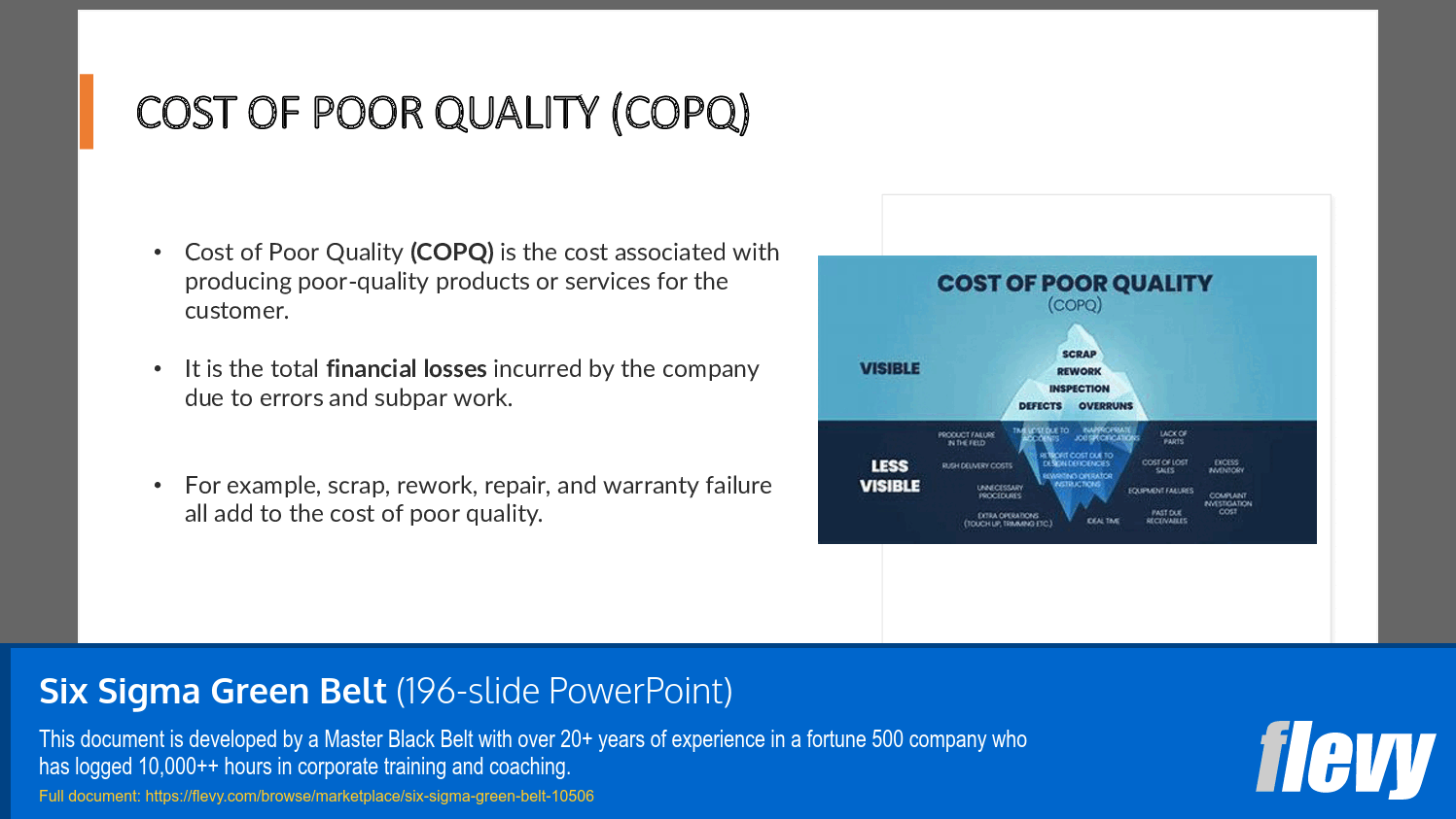 Six Sigma Green Belt (196-slide PPT PowerPoint presentation slide deck (PPTX)) Preview Image
