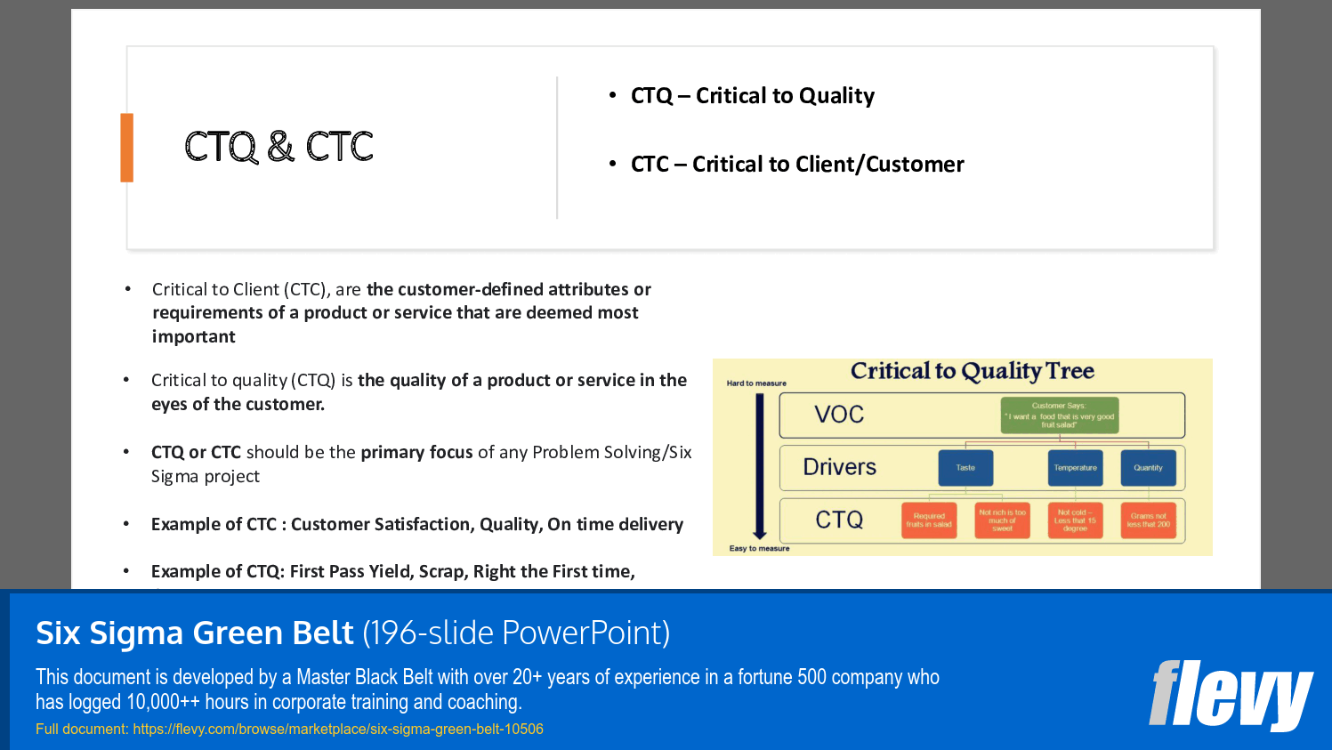Six Sigma Green Belt (196-slide PPT PowerPoint presentation slide deck (PPTX)) Preview Image