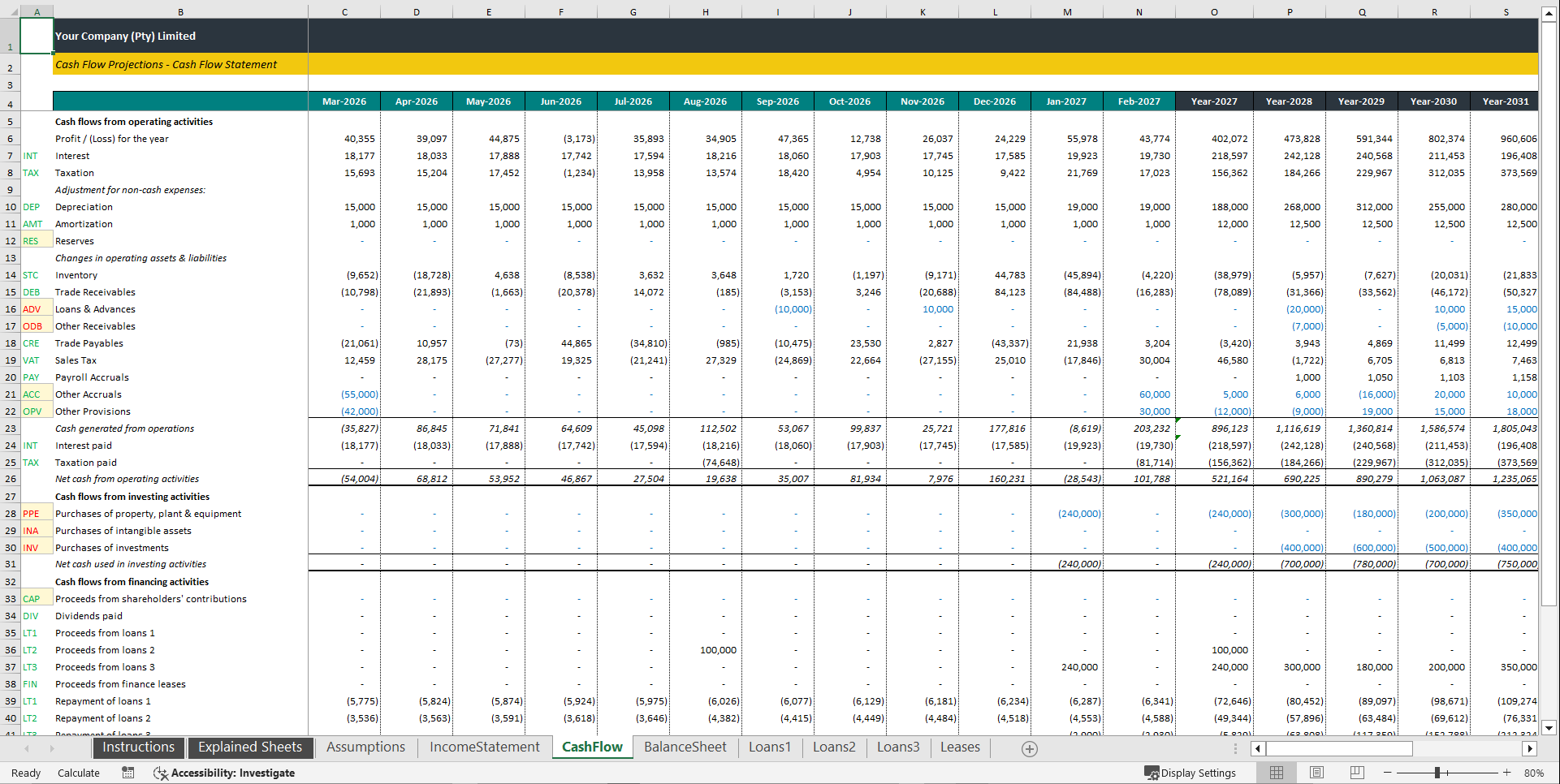 Cash Flow Business Plan Template (Excel template (XLSX)) Preview Image