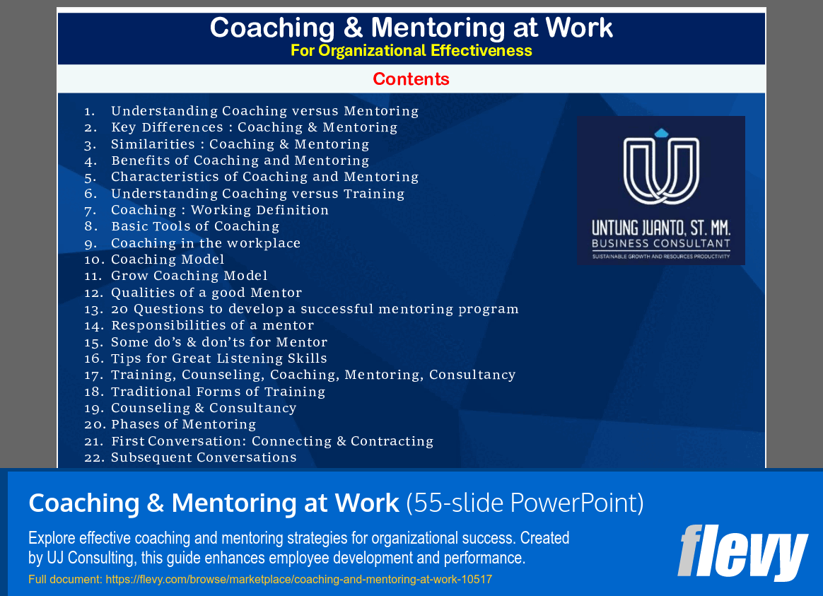 Coaching & Mentoring at Work (55-slide PPT PowerPoint presentation slide deck (PPTX)) Preview Image