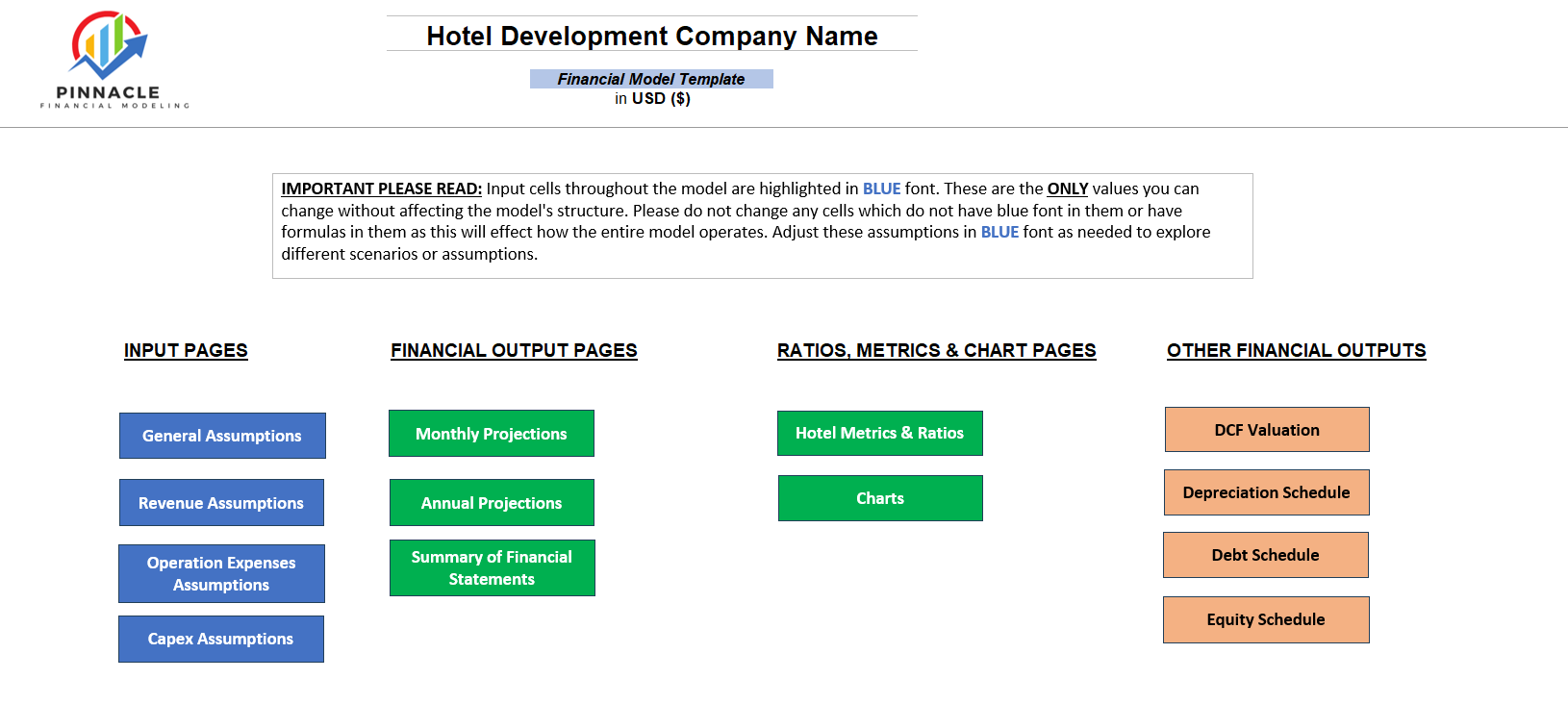 Hotel Development Financial Model (Excel template (XLSX)) Preview Image
