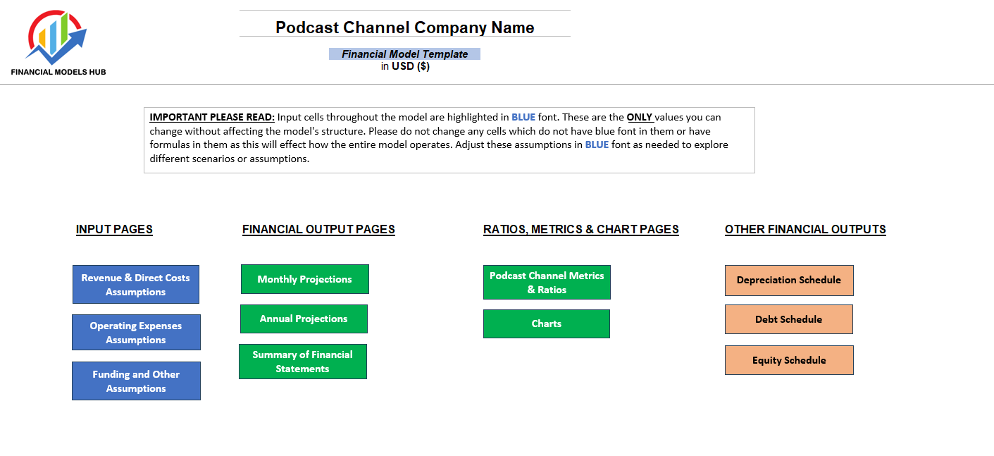 Podcast Channel Financial Model (Excel template (XLSX)) Preview Image