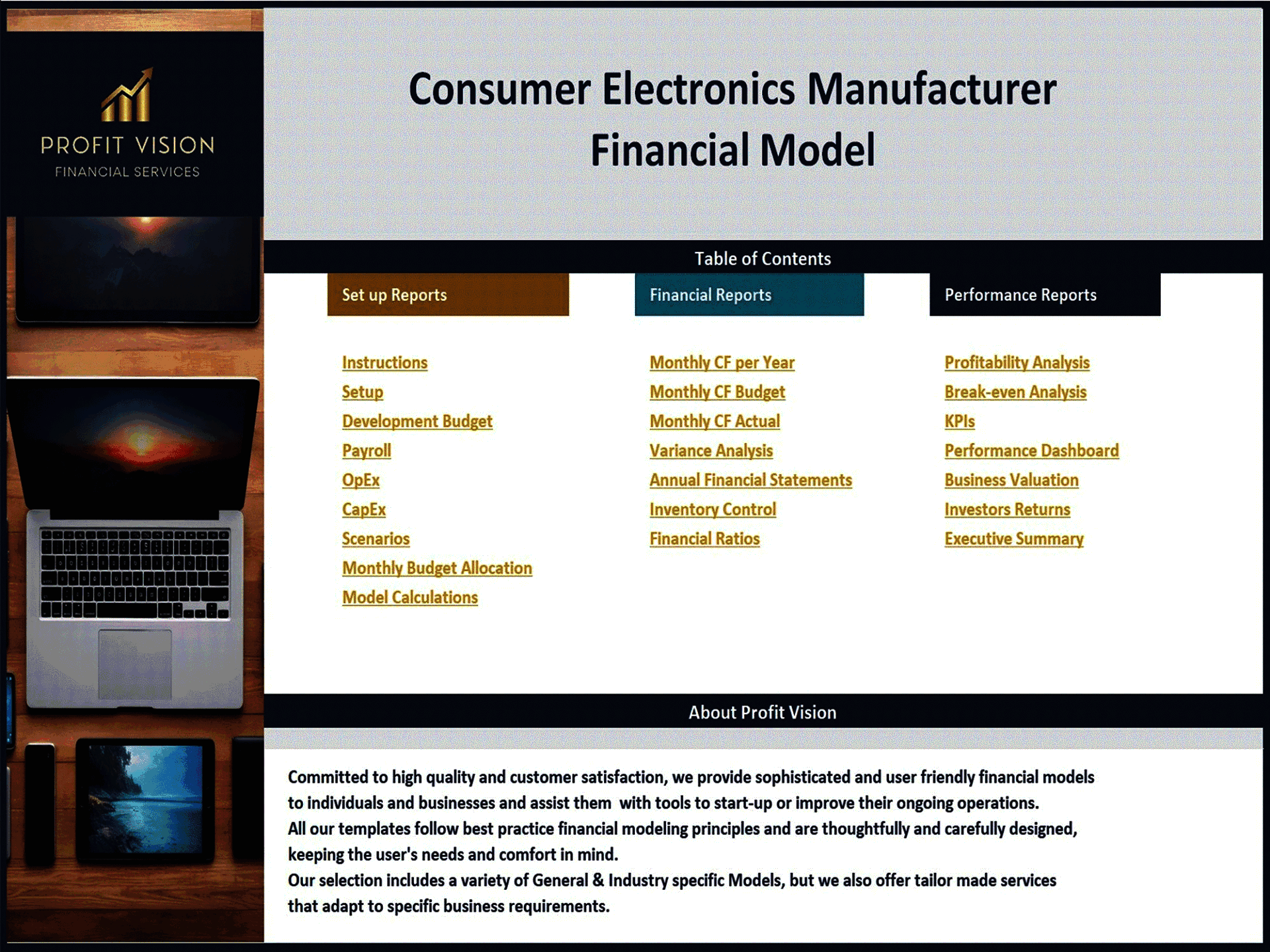 Consumer Electronics Manufacturing – 10 Year Financial Model (Excel template (XLSX)) Preview Image