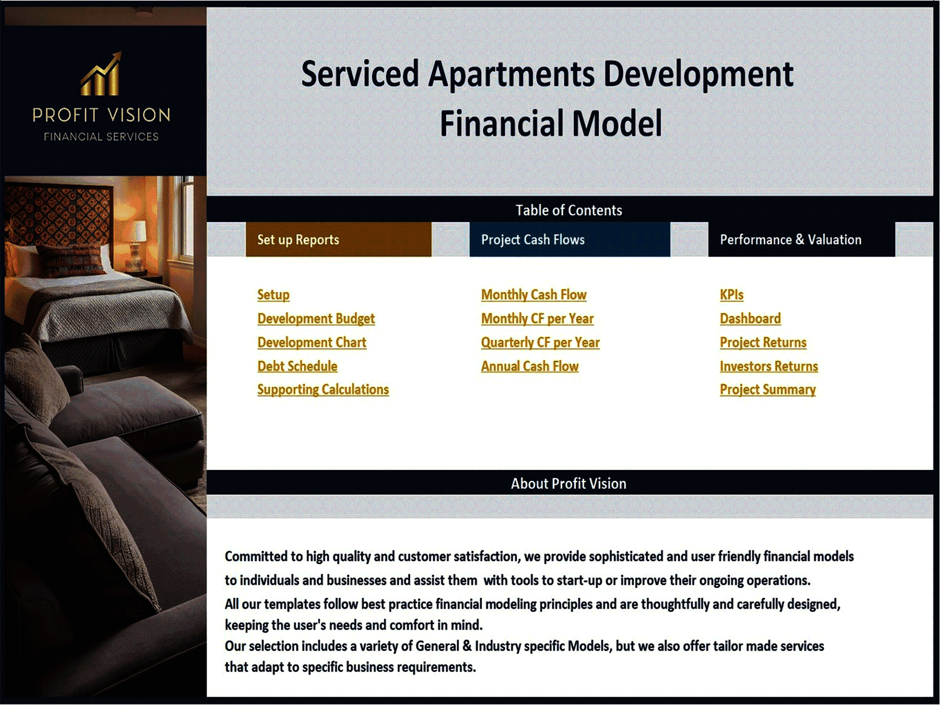 Serviced Apartments Development – 15 Year Financial Model (Excel template (XLSX)) Preview Image