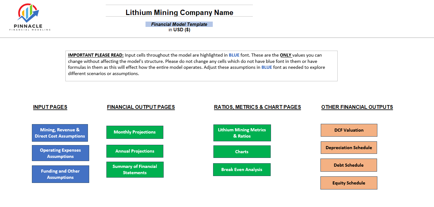 Lithium Mining Financial Model (Excel template (XLSX)) Preview Image
