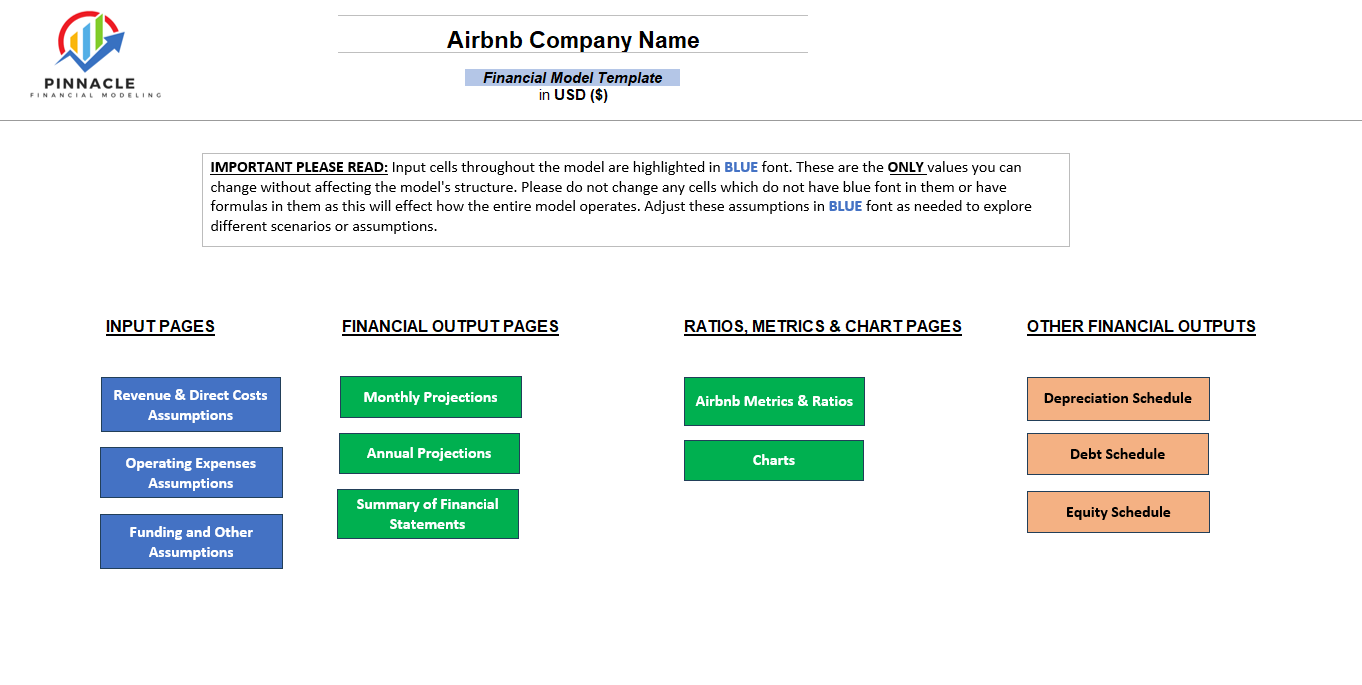 Airbnb Financial Model (Excel template (XLSX)) Preview Image