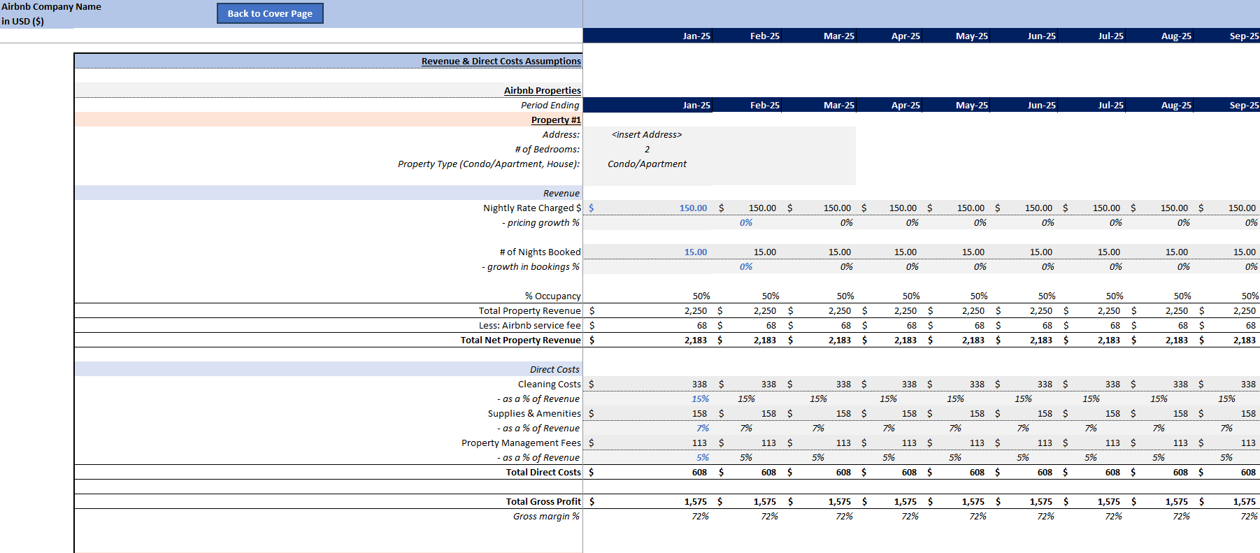 Airbnb Financial Model (Excel template (XLSX)) Preview Image