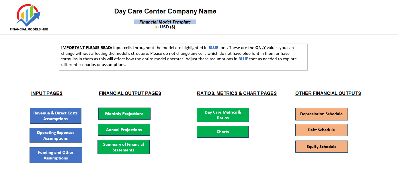 Day Care Center Financial Model (Excel template (XLSX)) Preview Image