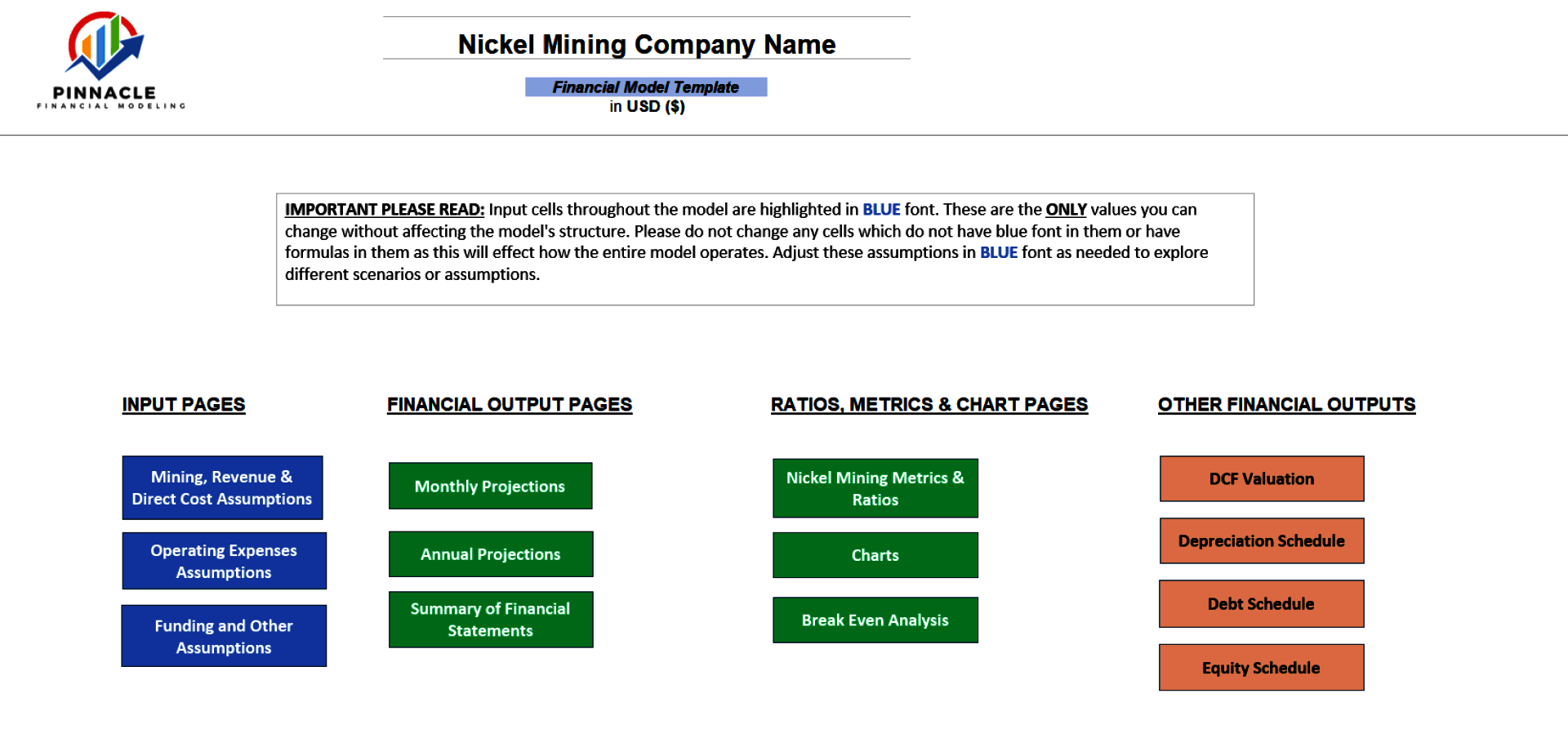 Nickel Mining Financial Model (Excel template (XLSX)) Preview Image