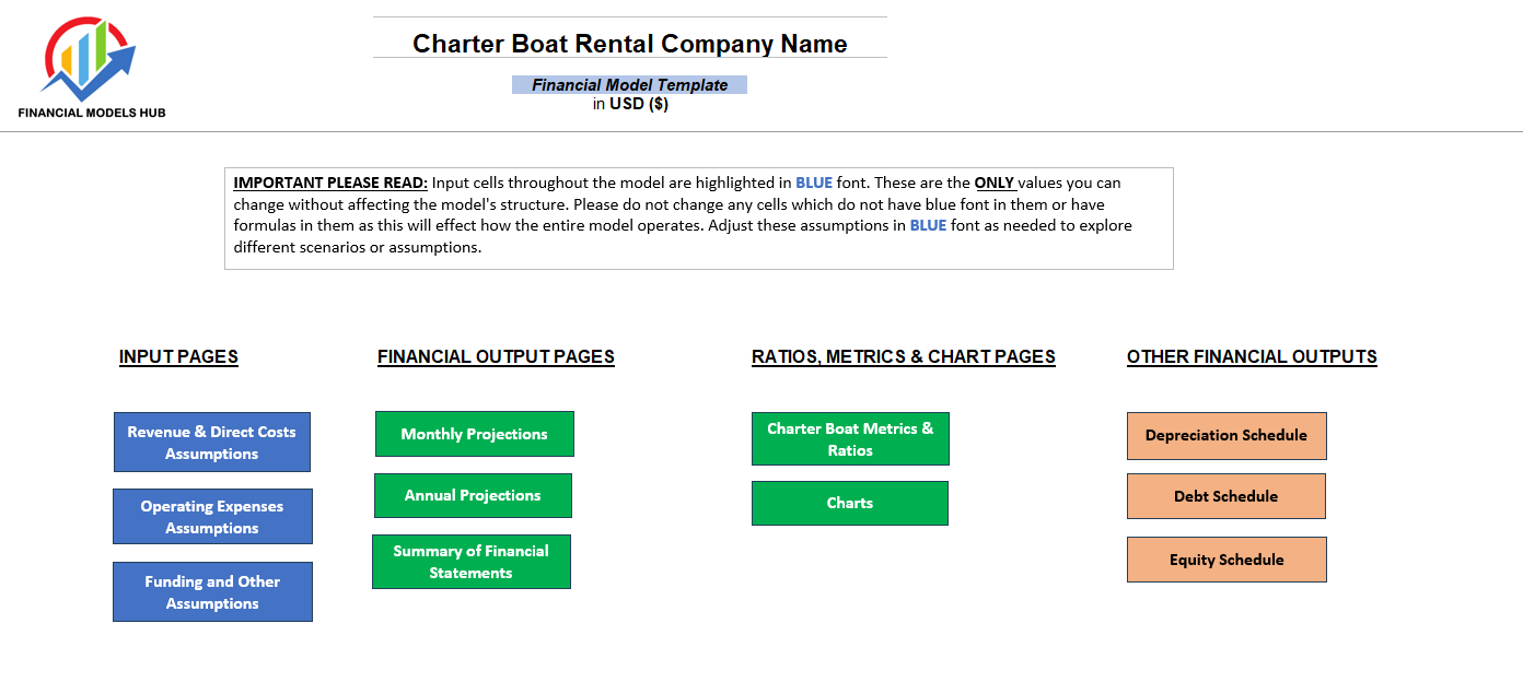 Charter Boat Rental Financial Model (Excel template (XLSX)) Preview Image