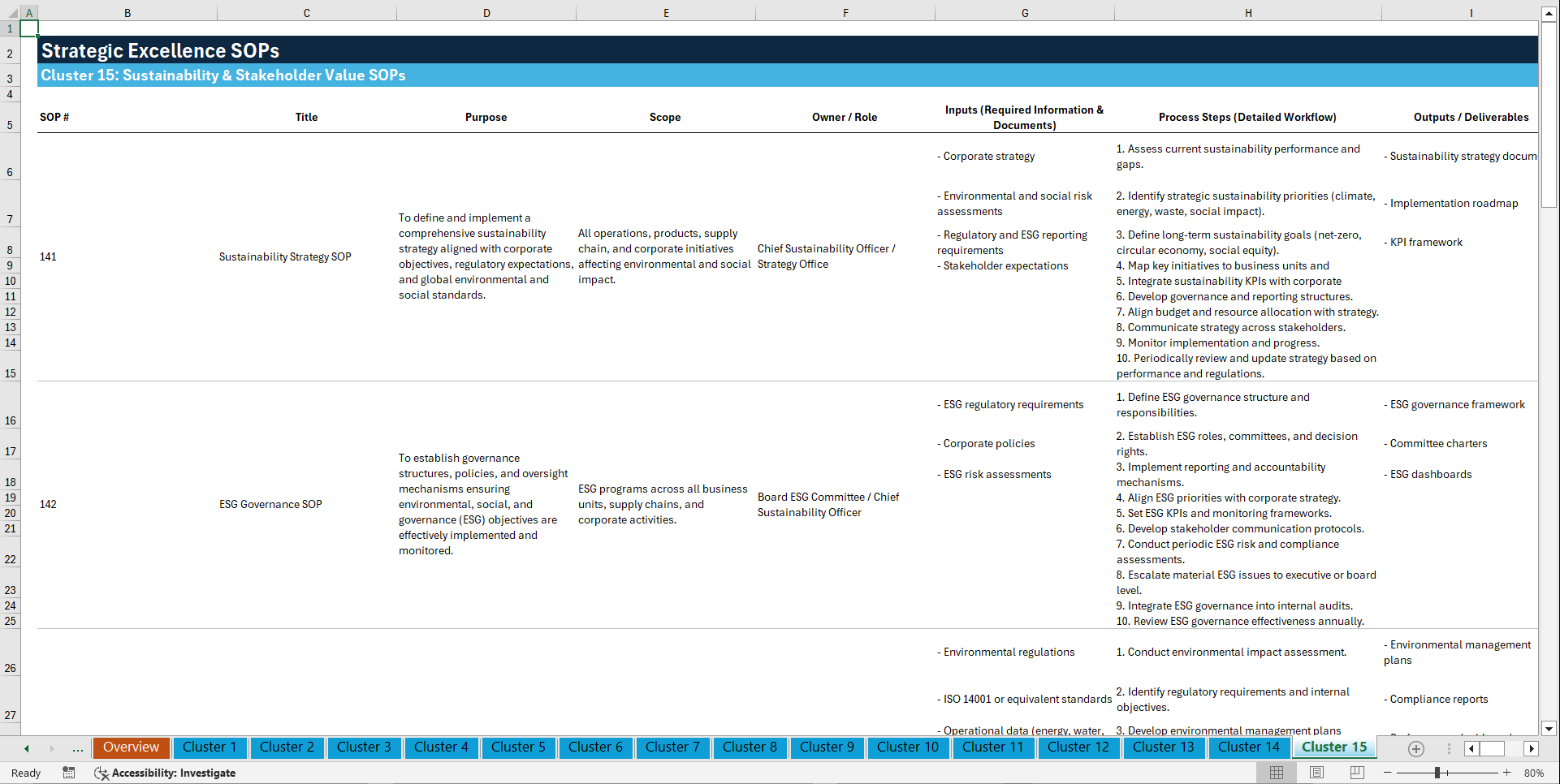 100+ Strategic Excellence SOPs (Excel template (XLSX)) Preview Image