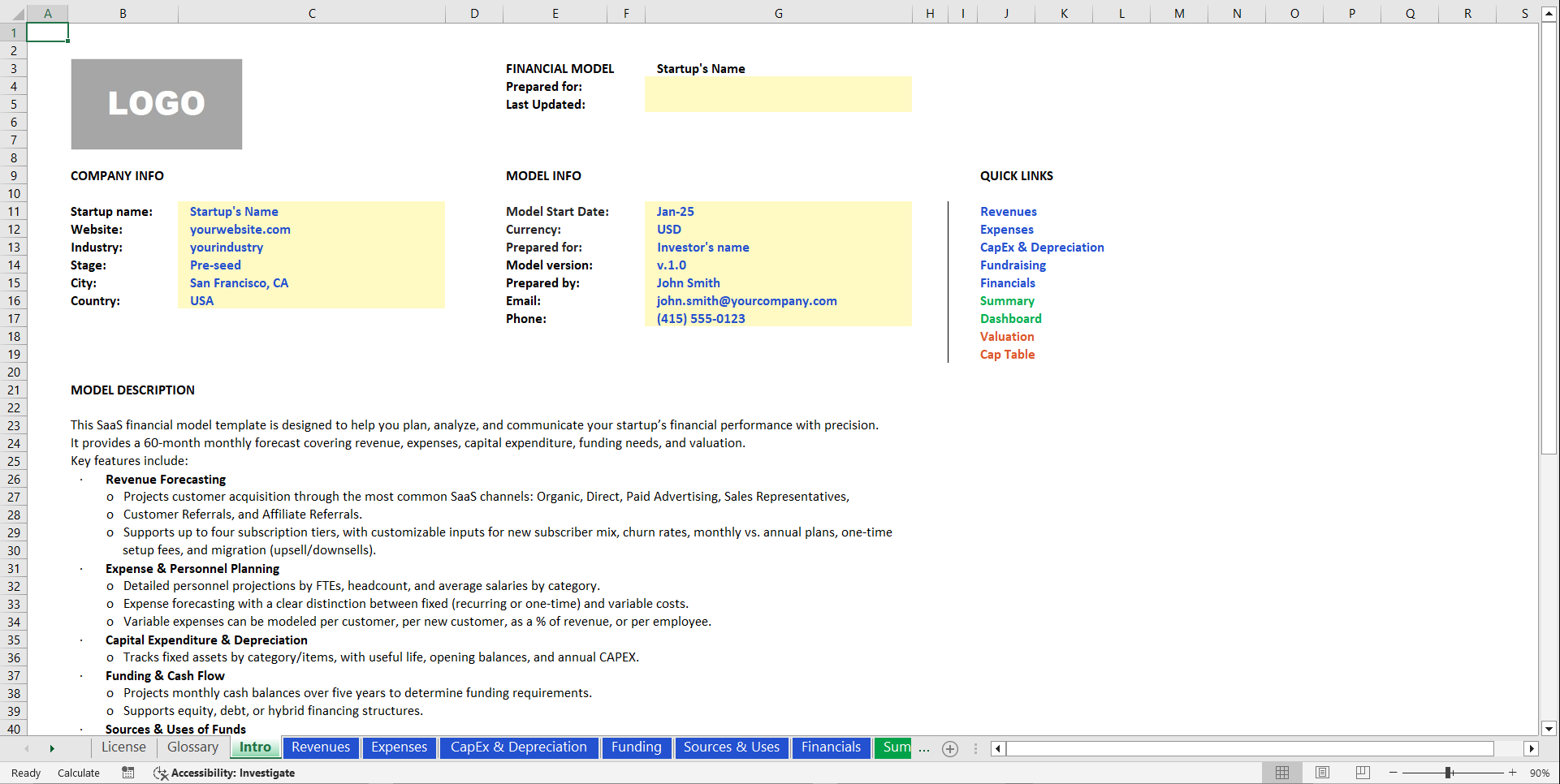 SaaS Financial Model Template – Build Investor-Ready (Excel template (XLSX)) Preview Image