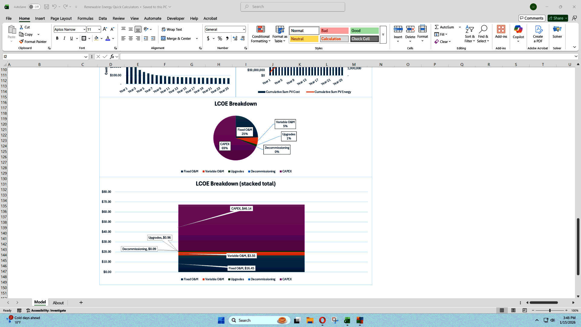 Levelized Cost of Energy (LCOE) Financial Model (Excel template (XLSX)) Preview Image