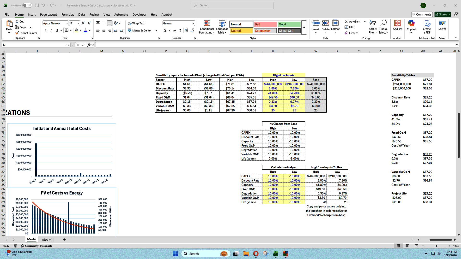 Levelized Cost of Energy (LCOE) Financial Model (Excel template (XLSX)) Preview Image