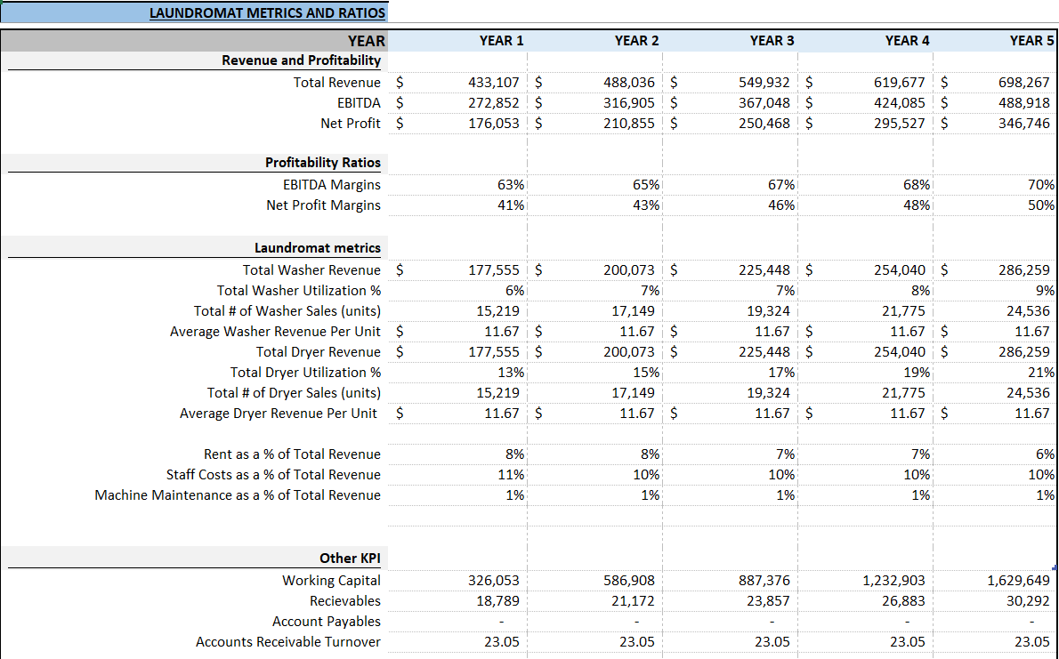 Laundromat Financial Model (Excel template (XLSX)) Preview Image