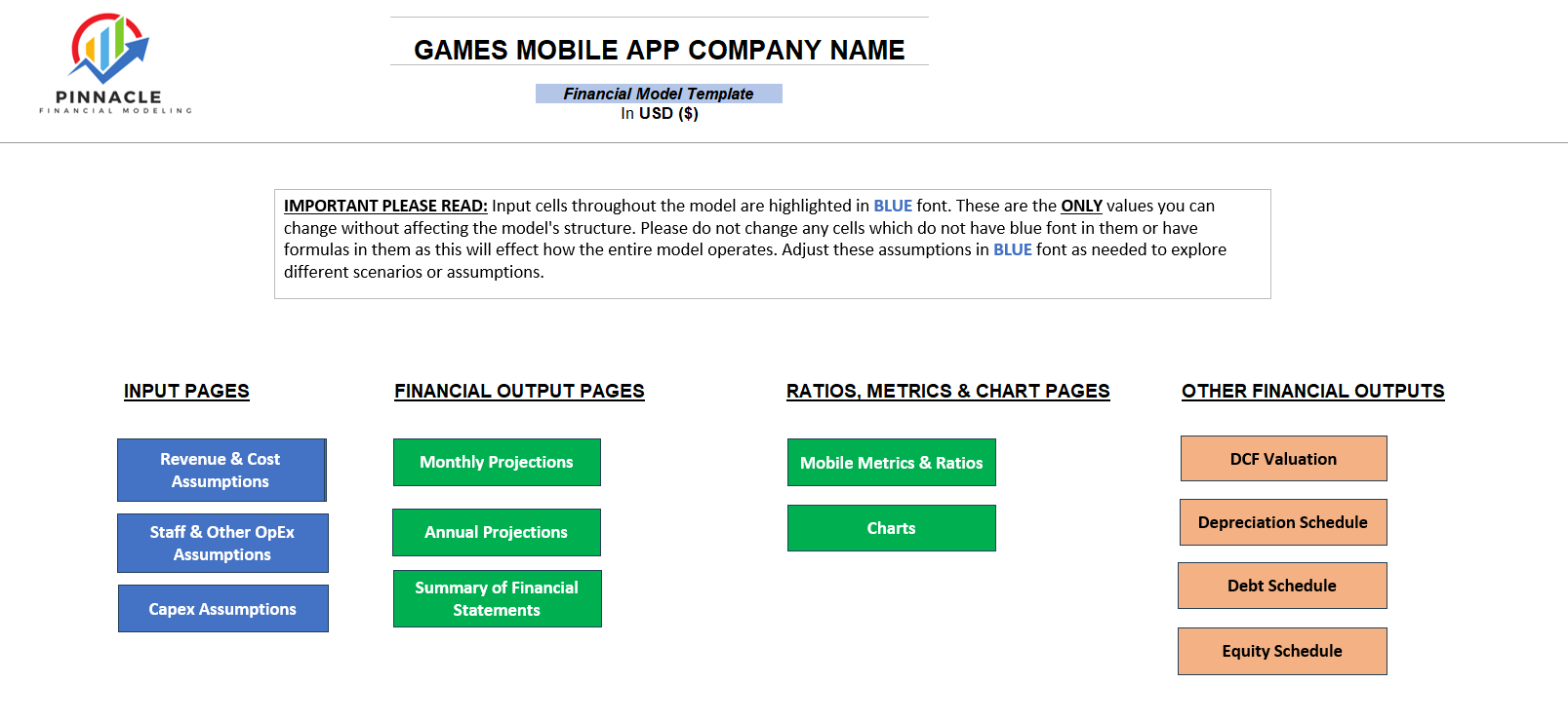 Games Mobile App Financial Model (Excel template (XLSX)) Preview Image