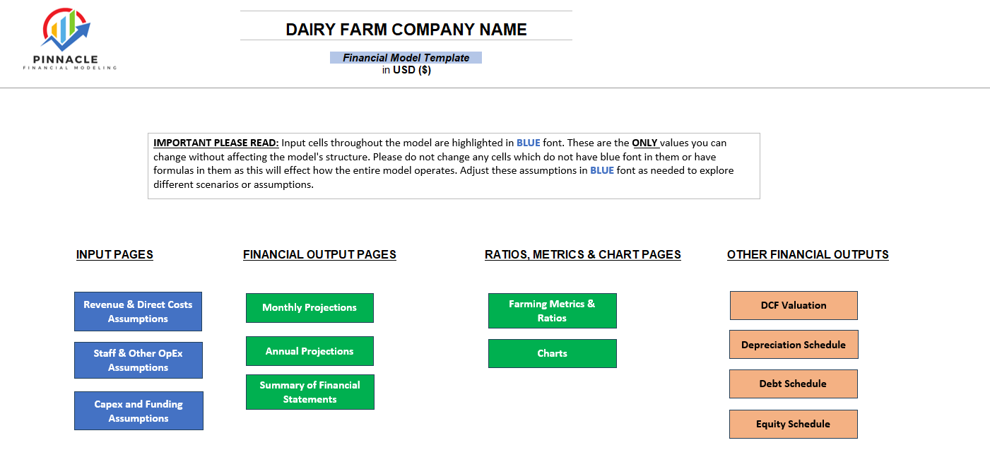 Dairy Farm Financial Model (Excel template (XLSX)) Preview Image