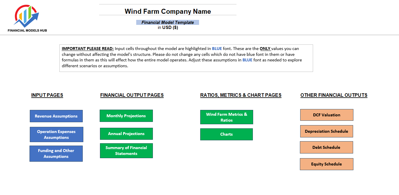 Wind Farm Financial Model (Excel template (XLSX)) Preview Image