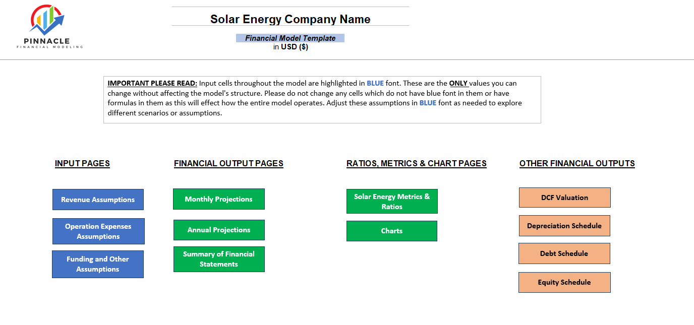 Solar Energy Financial Model (Excel template (XLSX)) Preview Image
