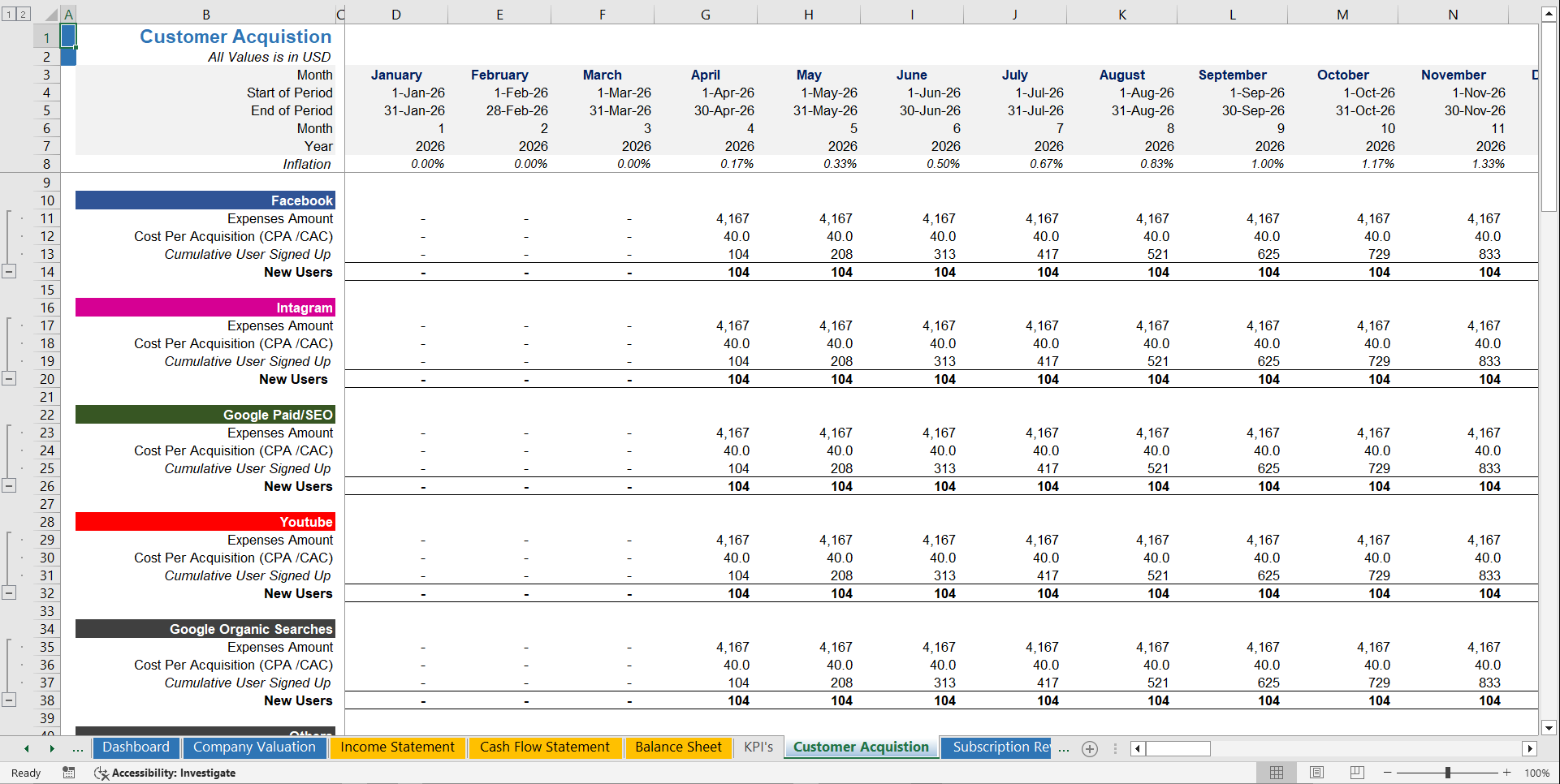 AI Startup Financial Projection Model (Excel template (XLSX)) Preview Image
