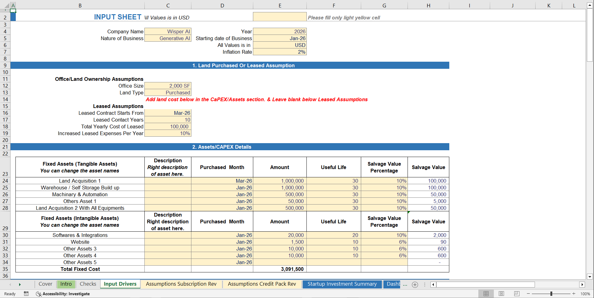 AI Startup Financial Projection Model (Excel template (XLSX)) Preview Image