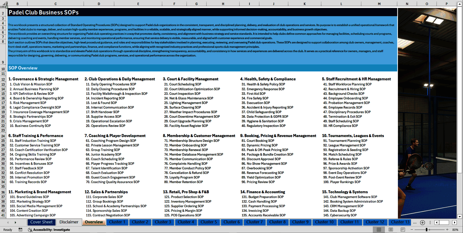 100+ Padel Club Business SOPs (Excel template (XLSX)) Preview Image