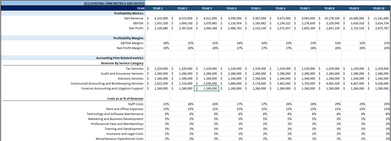 Accounting Firm Financial Model (Excel template (XLSX)) Preview Image