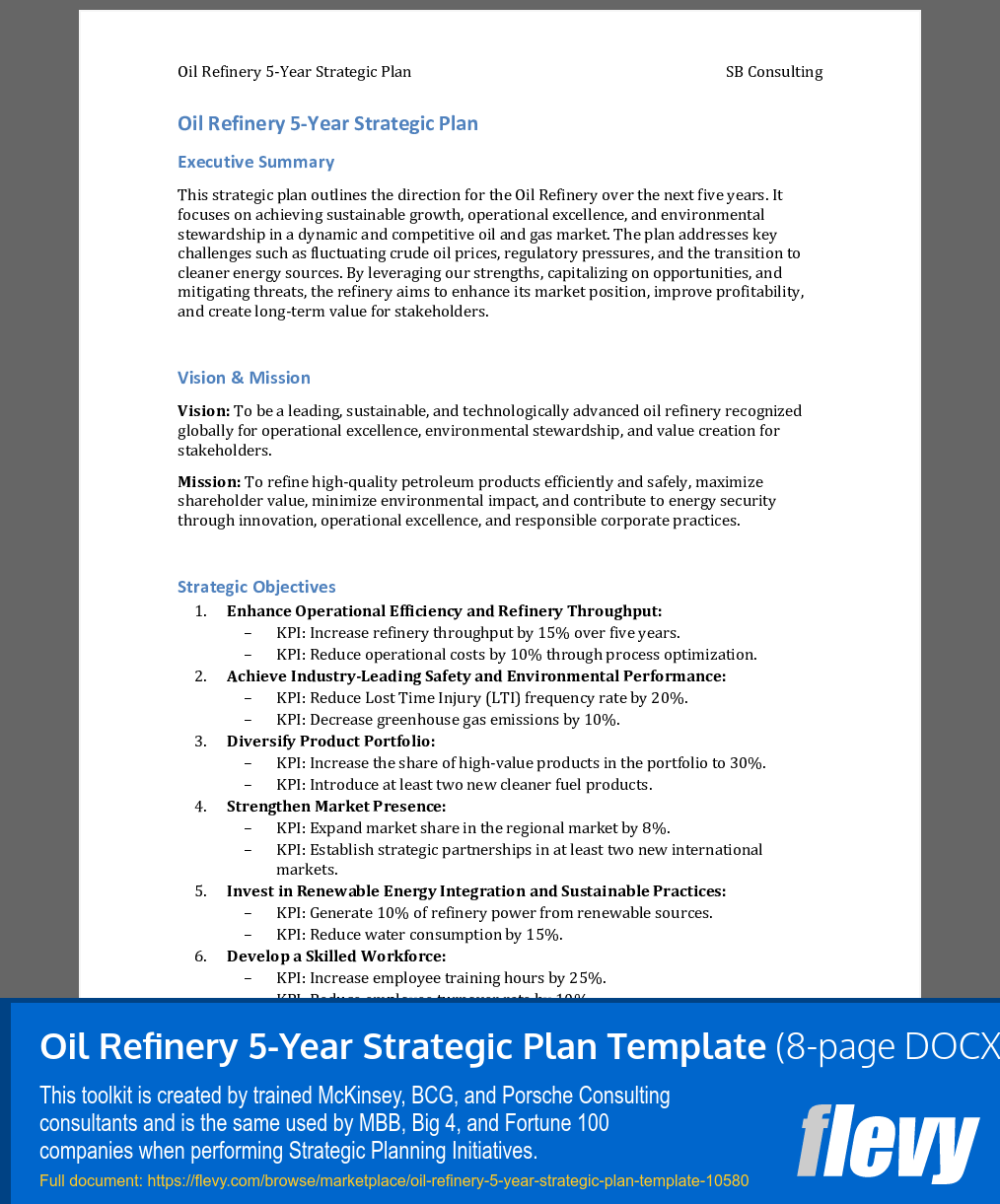Oil Refinery 5-Year Strategic Plan Template (0-page Word document) Preview Image
