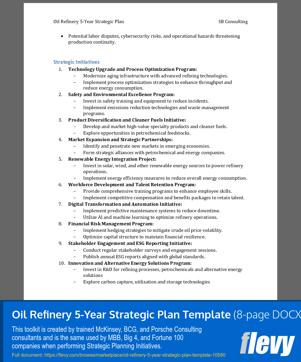 Oil Refinery 5-Year Strategic Plan Template (0-page Word document) Preview Image