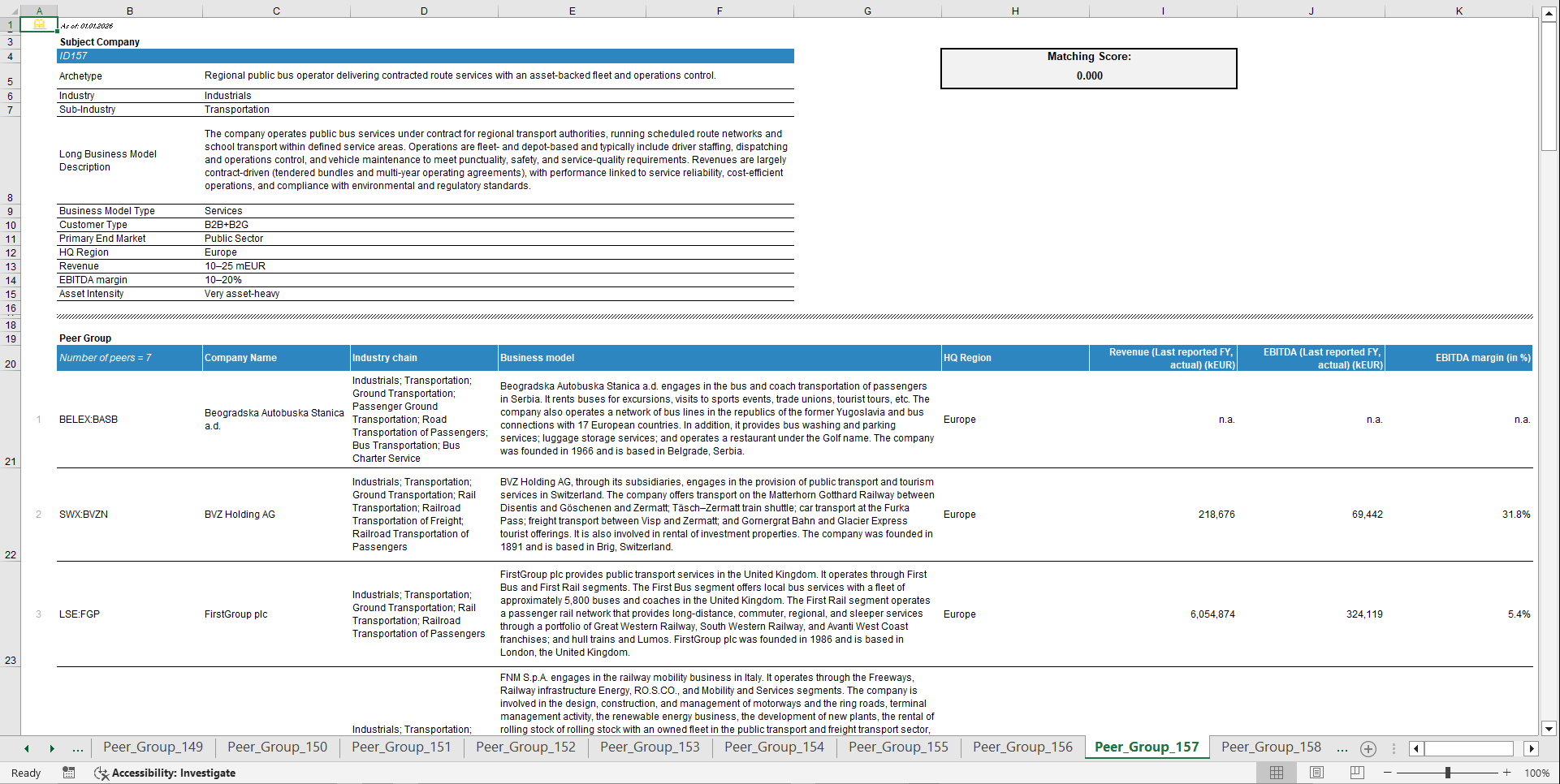 Comparable Companies (Peer Group) Database & Matching Tool (Excel template (XLSX)) Preview Image
