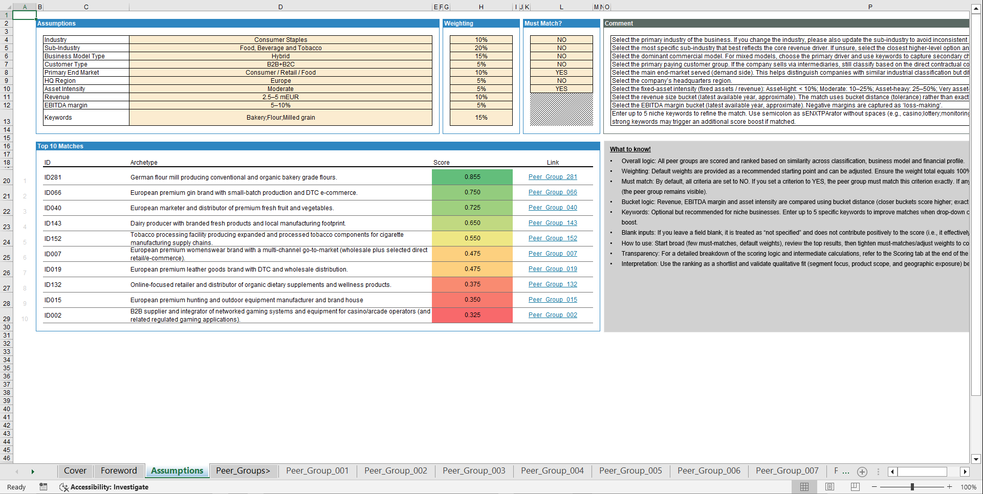 Comparable Companies (Peer Group) Database & Matching Tool (Excel template (XLSX)) Preview Image