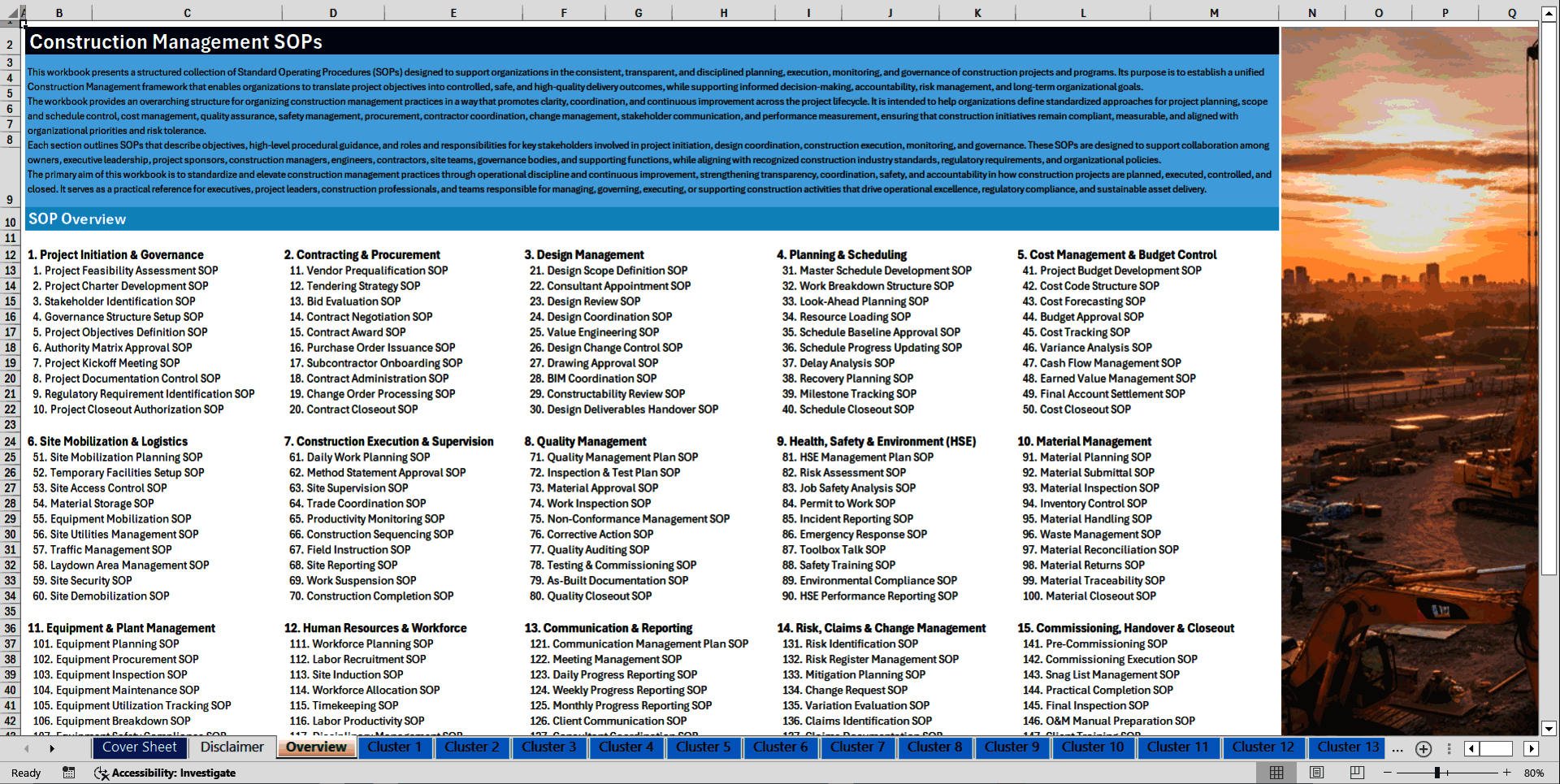 100+ Construction Management SOPs (Excel template (XLSX)) Preview Image