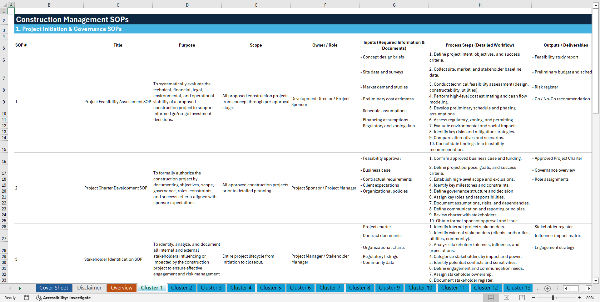 100+ Construction Management SOPs (Excel template (XLSX)) Preview Image