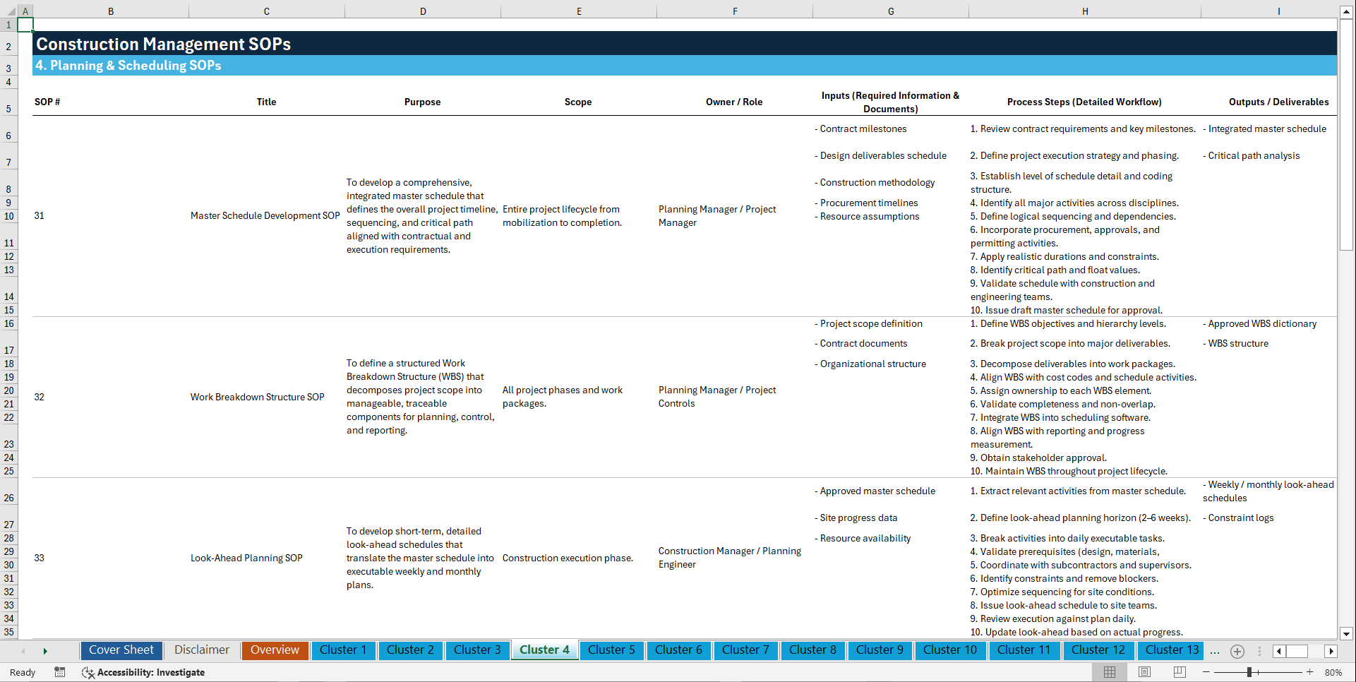 100+ Construction Management SOPs (Excel template (XLSX)) Preview Image