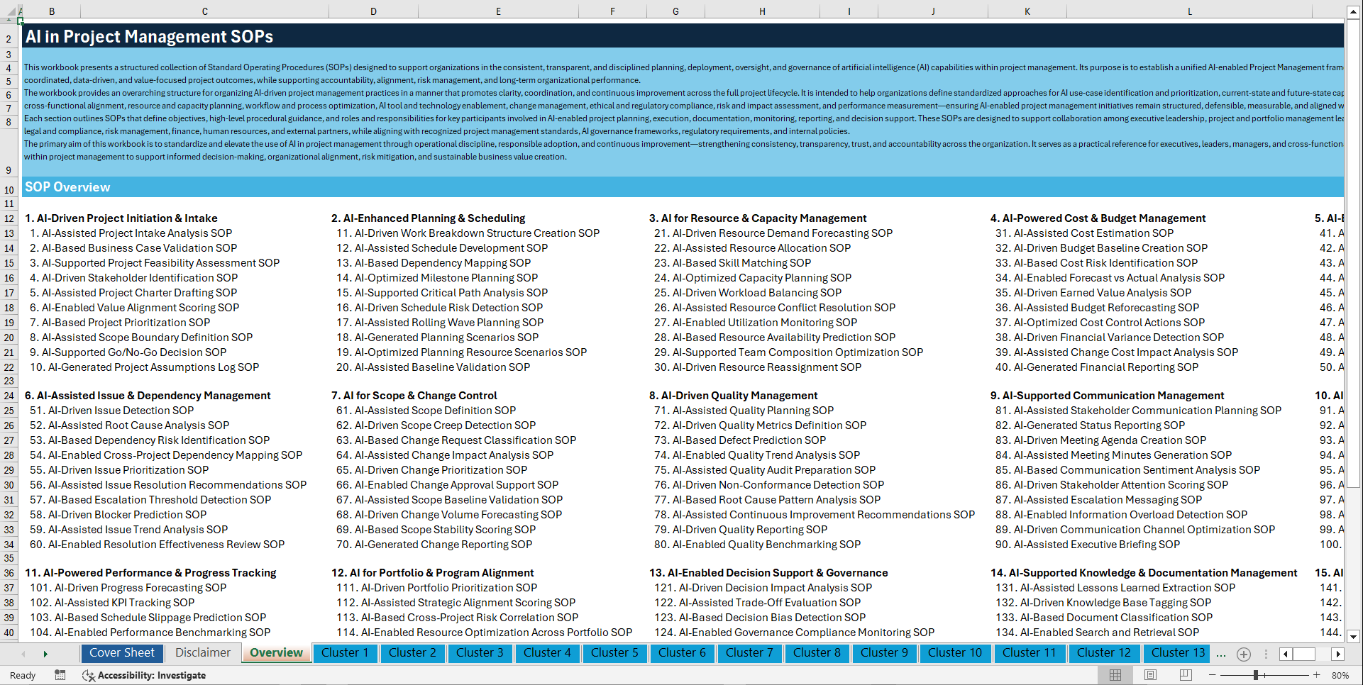 100+ AI in Project Management SOPs (Excel template (XLSX)) Preview Image
