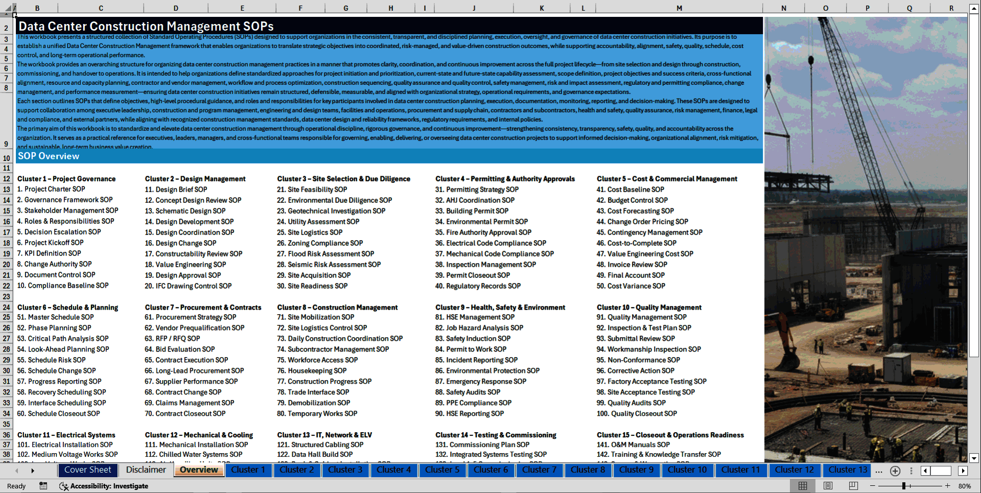 100+ Data Center Construction Management SOPs (Excel template (XLSX)) Preview Image