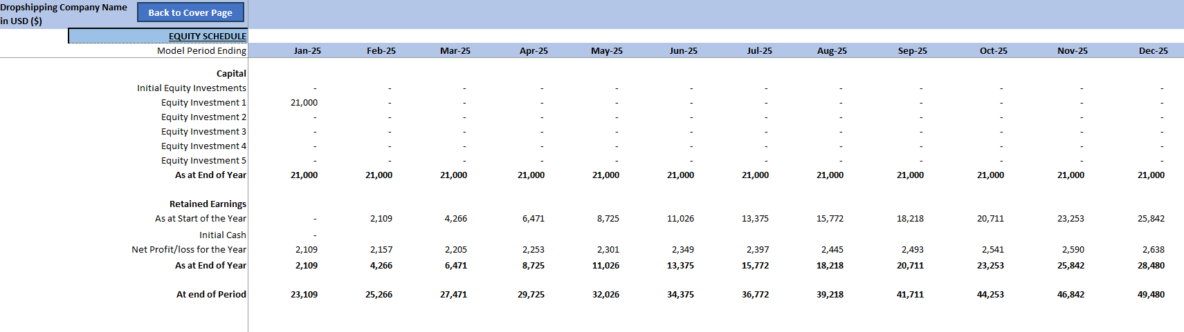 Dropshipping Financial Model (Excel template (XLSX)) Preview Image