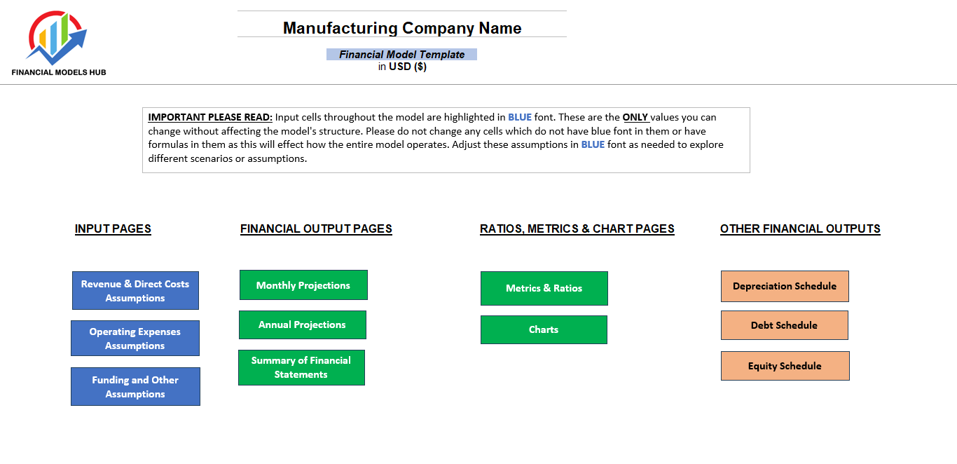 Manufacturing Company Financial Model (Excel template (XLSX)) Preview Image