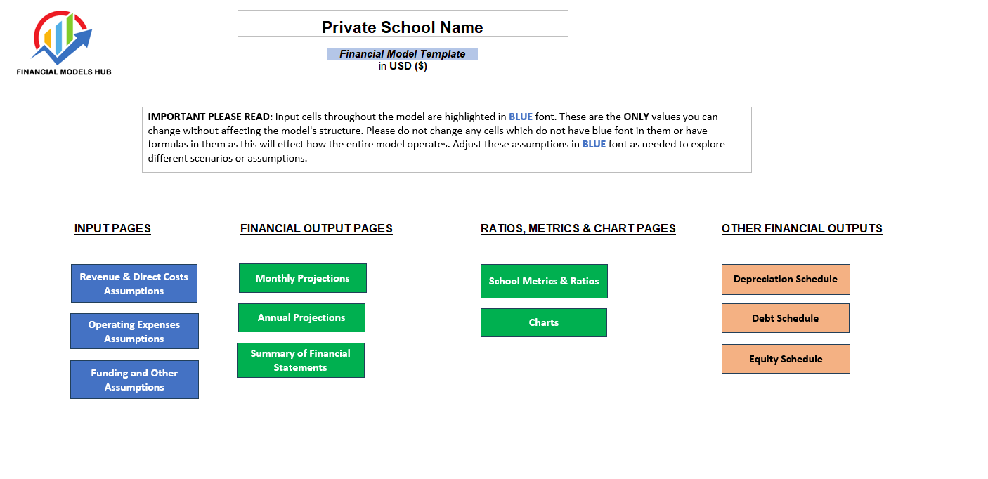 Private School Financial Model (Excel template (XLSX)) Preview Image