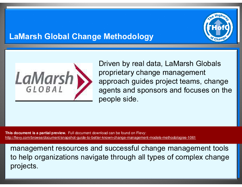 Snapshot Guide to Better Known Change Management Models/Methodologies (68-slide PPT PowerPoint presentation (PPT)) Preview Image
