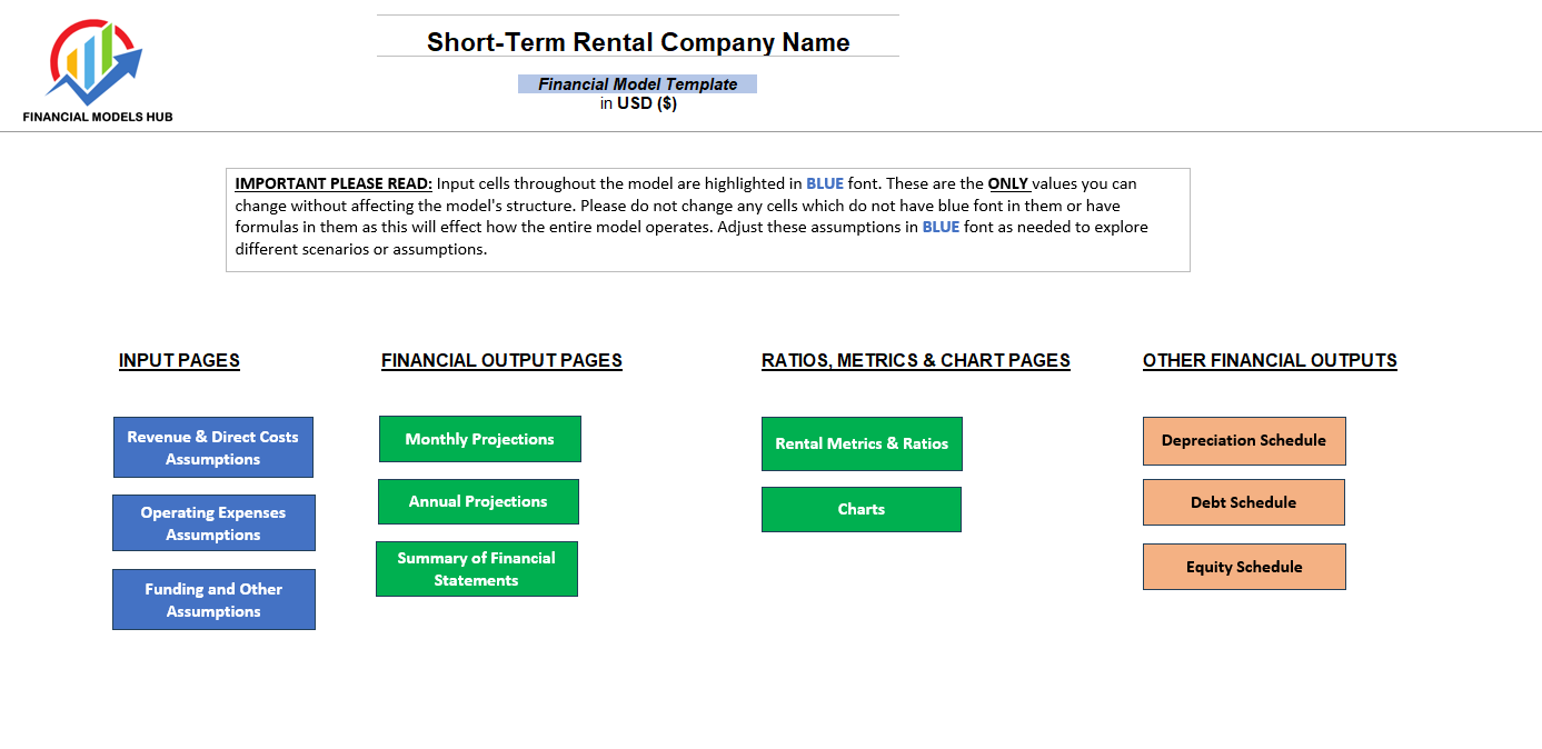 Short-Term Rental Financial Model (Excel template (XLSX)) Preview Image