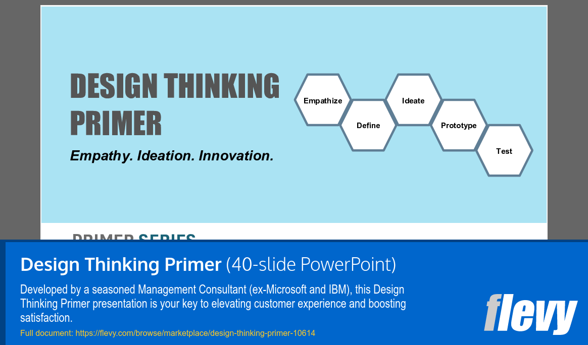 Design Thinking Primer (40-slide PPT PowerPoint presentation slide deck (PPTX)) Preview Image