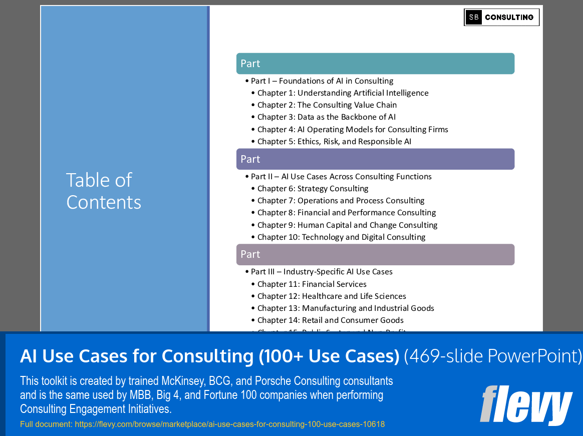 AI Use Cases for Consulting (100+ Use Cases) (469-slide PPT PowerPoint presentation slide deck (PPTX)) Preview Image