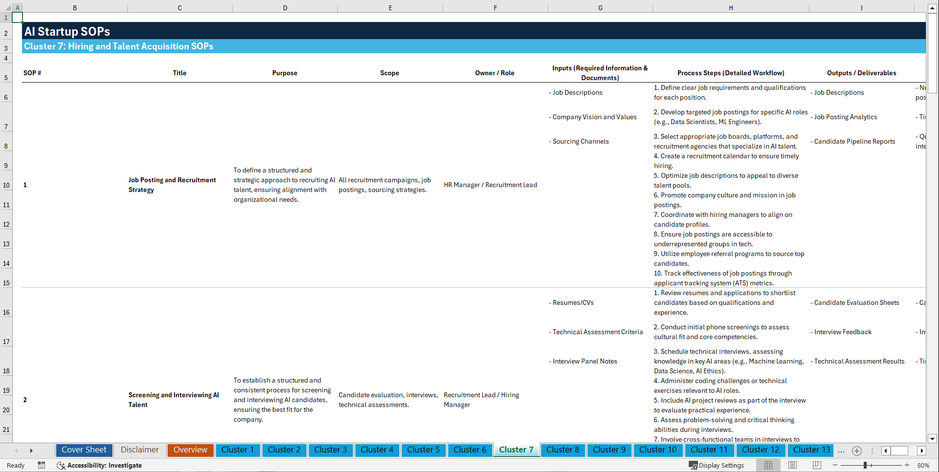 100+ AI Startup SOPs (Excel template (XLSX)) Preview Image