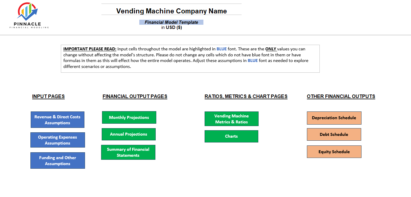 Vending Machines Financial Model (Excel template (XLSX)) Preview Image