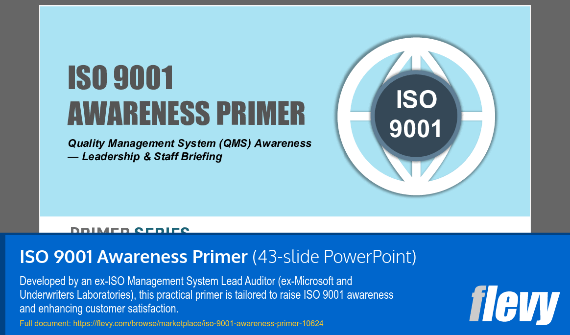 ISO 9001 Awareness Primer (43-slide PPT PowerPoint presentation slide deck (PPTX)) Preview Image